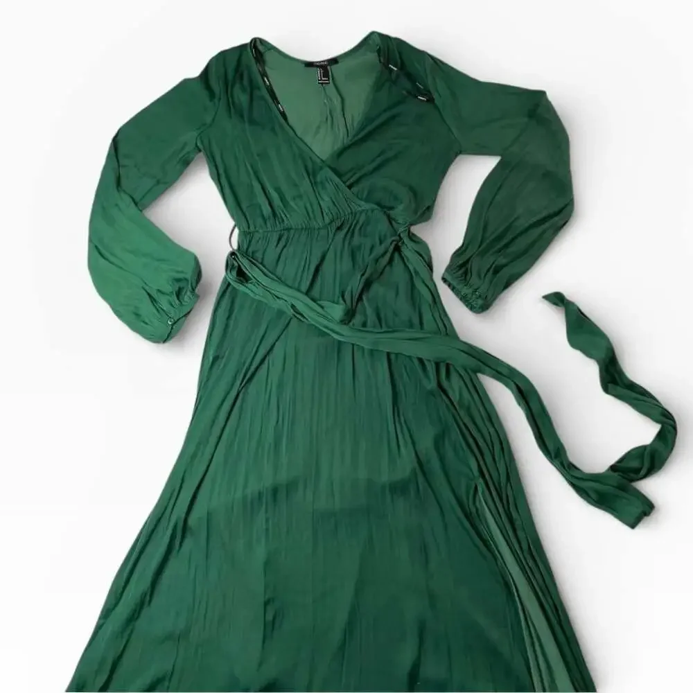 Forever 21 Green Long Sleeve Wrap Maxi Dress Size Small - Picture 2 of 5